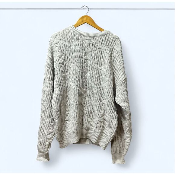 Vintage Claiborne Grandpa Men’s L/XL Cream Gray Sweater - Picture 1 of 6
